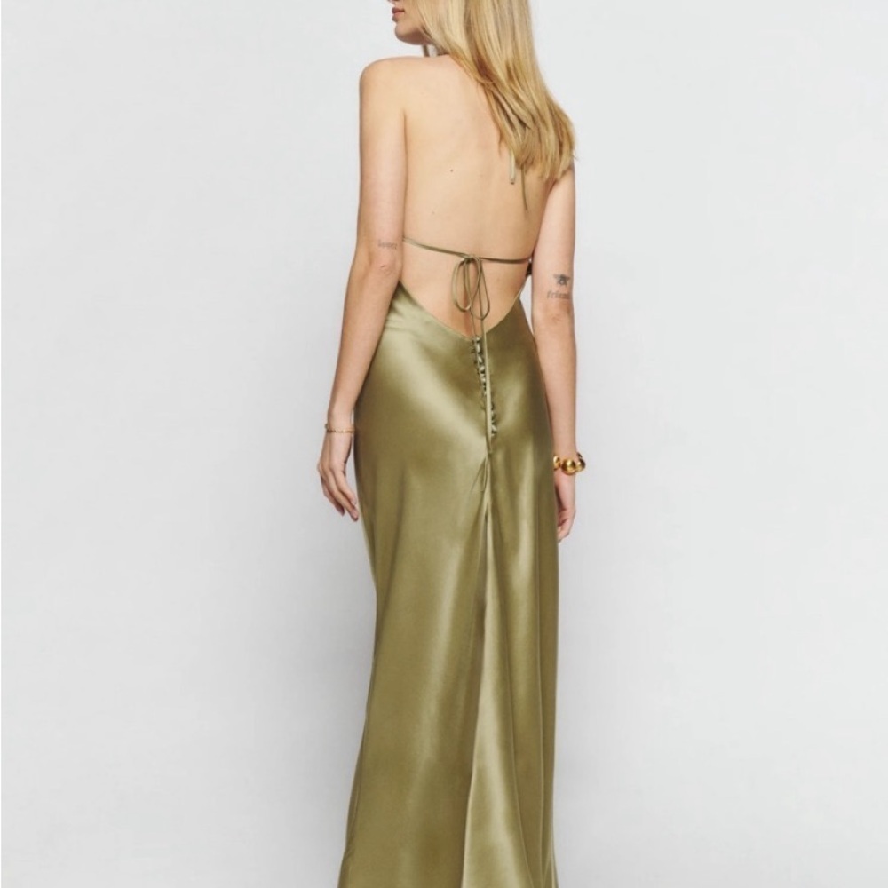 NWT Reformation Jeany Silk Dress in Olive Oil - Picture 2 of 9